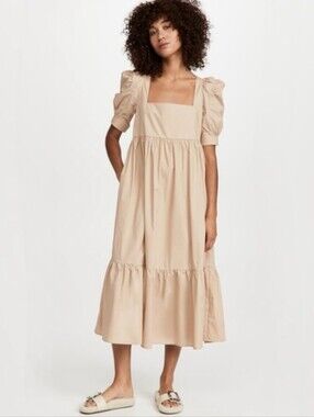 Anthropologie En Saison Square-Neck Puff-Sleeve Midi Dress Size M
